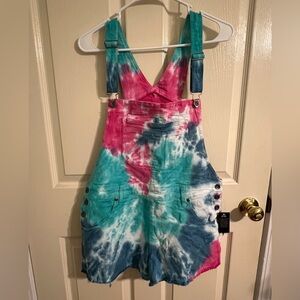 NWT Hot Topic HT Denim Tie Dye Shortalls